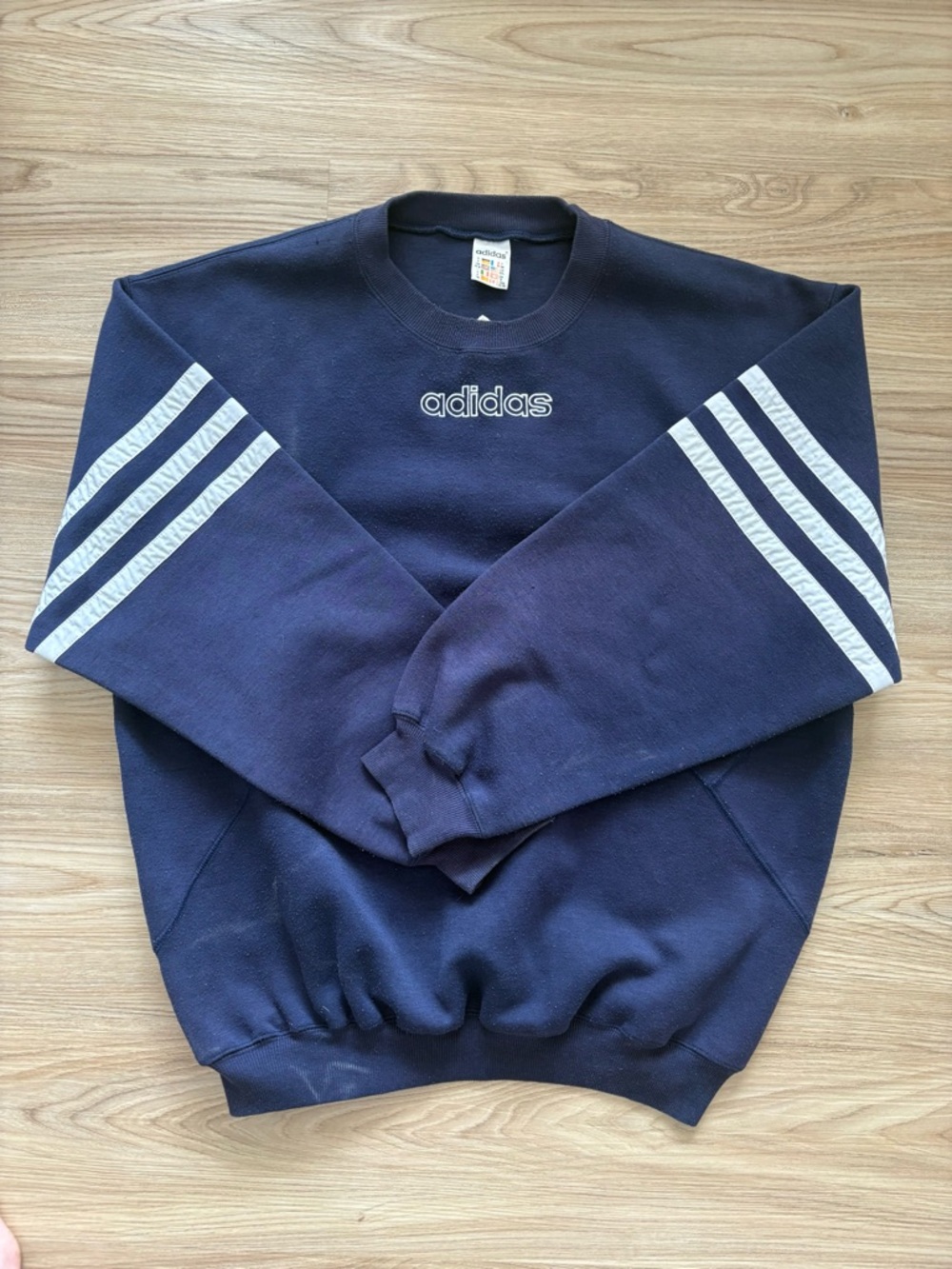 adidas Navy Crewneck Sweatshirt with White Sleeve Stripes